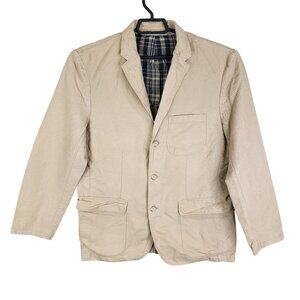 Mens Tan Brown J Crew Blazer Jacket 3 Button Cotton Linen Blend Size L